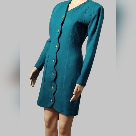 Vintage Savannah Fitted Knit Shirt  Dress Fall Office Party / Sz 5 / Teal - Picture 2 of 16